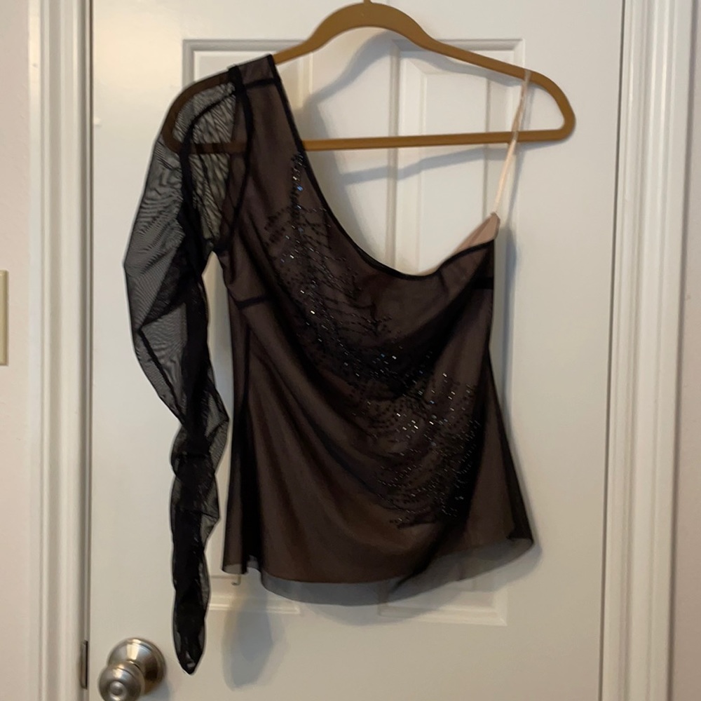 BCBGMAXAZRIA one shoulder top black beaded M